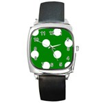 Polka Dots - White on Green Square Metal Watch