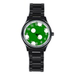 Polka Dots - White on Green Stainless Steel Round Watch