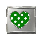 Polka Dots - White on Green Mega Link Heart Italian Charm (18mm)