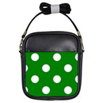 Polka Dots - White on Green Girls Sling Bag