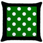 Polka Dots - White on Green Throw Pillow Case (Black)