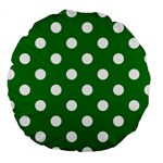 Polka Dots - White on Green Large 18  Premium Round Cushion