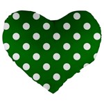 Polka Dots - White on Green Large 19  Premium Heart Shape Cushion