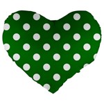 Polka Dots - White on Green Large 19  Premium Flano Heart Shape Cushion