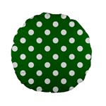 Polka Dots - White on Green Standard 15  Premium Flano Round Cushion