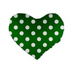 Polka Dots - White on Green Standard 16  Premium Heart Shape Cushion