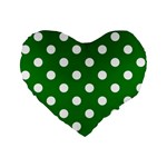 Polka Dots - White on Green Standard 16  Premium Flano Heart Shape Cushion