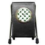 Polka Dots - Dark Green on White Pen Holder Desk Clock