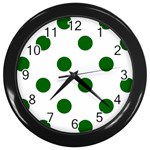 Polka Dots - Dark Green on White Wall Clock (Black)