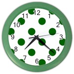 Polka Dots - Dark Green on White Color Wall Clock