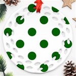 Polka Dots - Dark Green on White Ornament (Round Filigree)