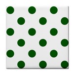 Polka Dots - Dark Green on White Tile Coaster