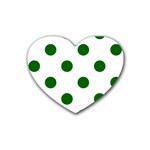 Polka Dots - Dark Green on White Rubber Coaster (Heart)