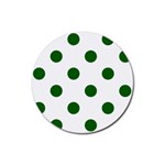 Polka Dots - Dark Green on White Rubber Round Coaster (4 pack)