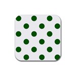 Polka Dots - Dark Green on White Rubber Coaster (Square)