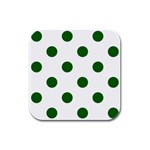 Polka Dots - Dark Green on White Rubber Square Coaster (4 pack)