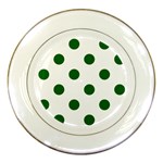 Polka Dots - Dark Green on White Porcelain Plate