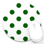 Polka Dots - Dark Green on White Round Mousepad