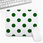 Polka Dots - Dark Green on White Large Mousepad