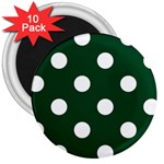 Polka Dots - White on Forest Green 3  Magnet (10 pack)