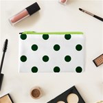 Polka Dots - Forest Green on White Canvas Cosmetic Bag (XS)