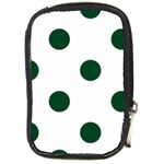 Polka Dots - Forest Green on White Compact Camera Leather Case