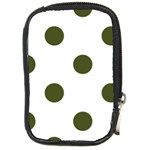 Polka Dots - Army Green on White Compact Camera Leather Case