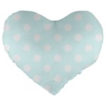 Polka Dots - White on Bubbles Cyan Large 19  Premium Flano Heart Shape Cushion