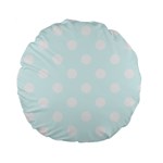 Polka Dots - White on Bubbles Cyan Standard 15  Premium Round Cushion