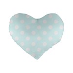 Polka Dots - White on Bubbles Cyan Standard 16  Premium Flano Heart Shape Cushion