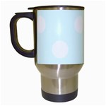 Polka Dots - White on Bubbles Cyan Travel Mug (White)