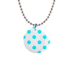 Polka Dots - Aqua Cyan on White 1  Button Necklace