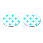 Polka Dots - Aqua Cyan on White Cufflinks (Oval)