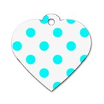 Polka Dots - Aqua Cyan on White Dog Tag Heart (One Side)