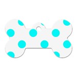 Polka Dots - Aqua Cyan on White Dog Tag Bone (One Side)