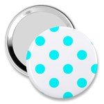 Polka Dots - Aqua Cyan on White 3  Handbag Mirror