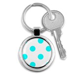 Polka Dots - Aqua Cyan on White Key Chain (Round)