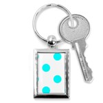 Polka Dots - Aqua Cyan on White Key Chain (Rectangle)