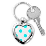 Polka Dots - Aqua Cyan on White Key Chain (Heart)