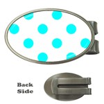 Polka Dots - Aqua Cyan on White Money Clip (Oval)