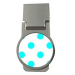 Polka Dots - Aqua Cyan on White Money Clip (Round)