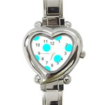 Polka Dots - Aqua Cyan on White Heart Italian Charm Watch