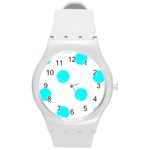 Polka Dots - Aqua Cyan on White Round Plastic Sport Watch (M)