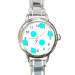 Polka Dots - Aqua Cyan on White Round Italian Charm Watch