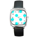 Polka Dots - Aqua Cyan on White Square Metal Watch