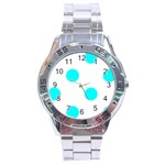 Polka Dots - Aqua Cyan on White Stainless Steel Analogue Watch