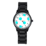 Polka Dots - Aqua Cyan on White Stainless Steel Round Watch