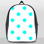 Polka Dots - Aqua Cyan on White School Bag (Large)