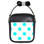 Polka Dots - Aqua Cyan on White Girls Sling Bag