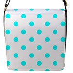 Polka Dots - Aqua Cyan on White Flap Closure Messenger Bag (S)